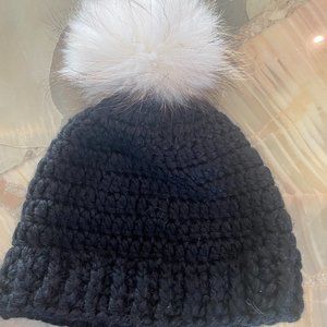 Womens Shag Boutique Black Knit, White Pom Pom Hat*